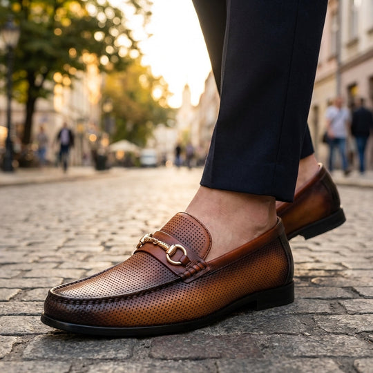 Perforierte Rindsleder Loafer Herren Atmungsaktiv Slip-On