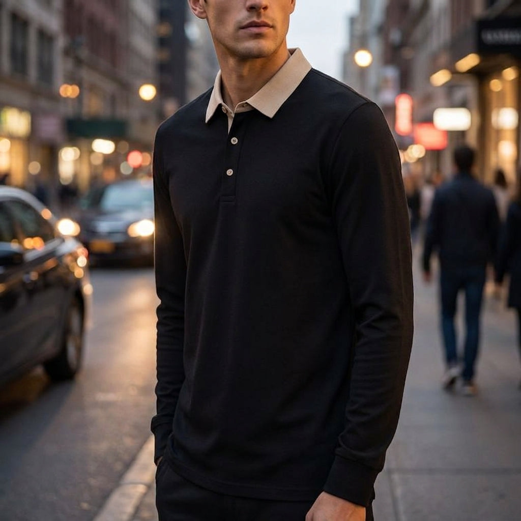 Baumwoll Strick Poloshirt Herren Langarm Ganzjährig