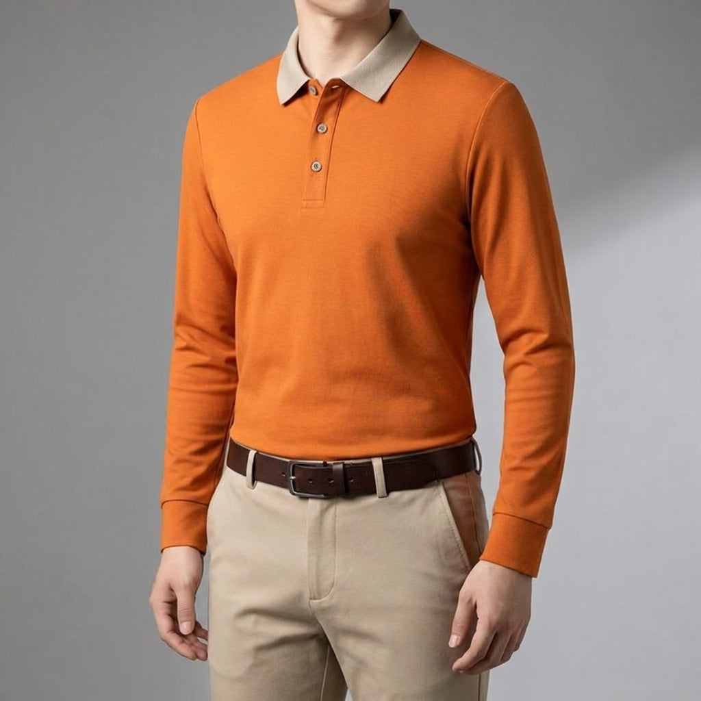 Baumwoll Strick Poloshirt Herren Langarm Ganzjährig