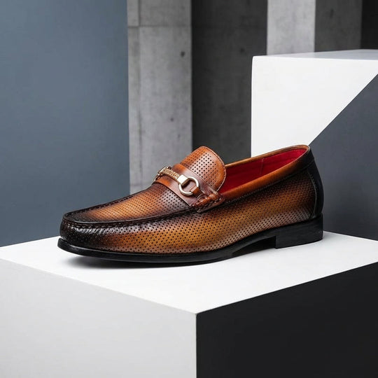 Perforierte Rindsleder Loafer Herren Atmungsaktiv Slip-On