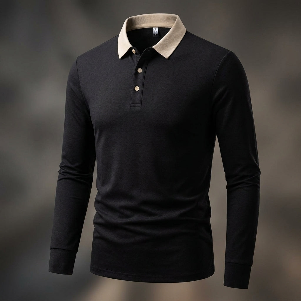 Baumwoll Strick Poloshirt Herren Langarm Ganzjährig