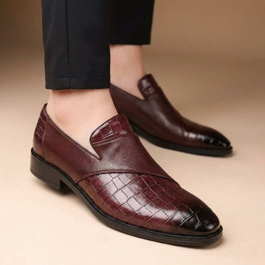 Kroko Prägung Loafer Herren Rindsleder Slip-On Elegant
