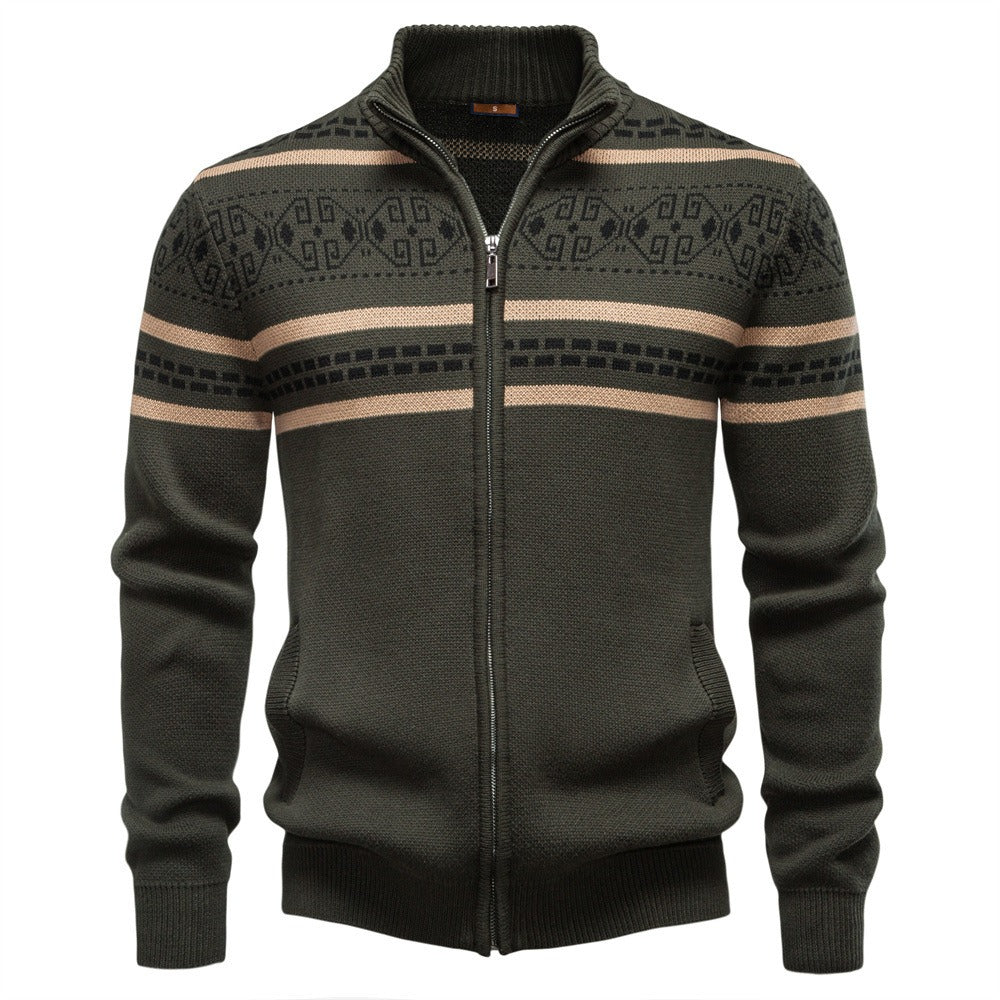 Nordisches Muster Zip Pullover Herren Stehkragen Strick