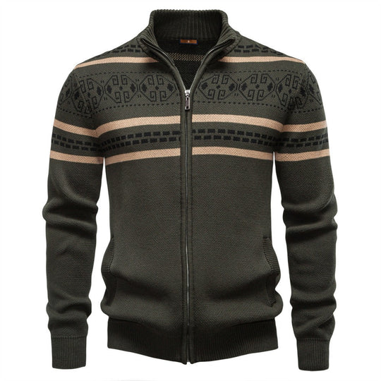 Nordisches Muster Zip Pullover Herren Stehkragen Strick