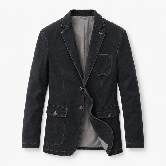 Tailliert Denim Blazer Herren Jeans Sakko Elegant