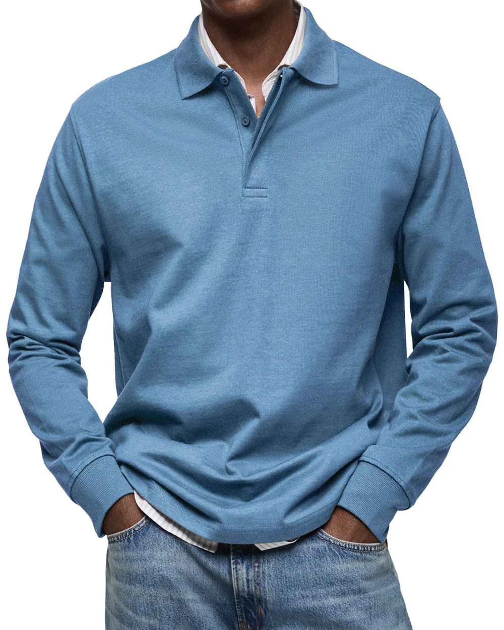 Luxus Langarm Poloshirt Herren Elegant Polo Baumwolle