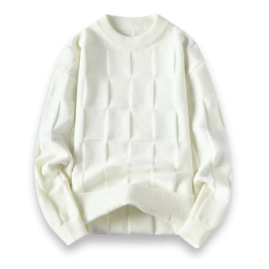 Karierter Strickpullover Herren Tailliert Zeitlos Weich