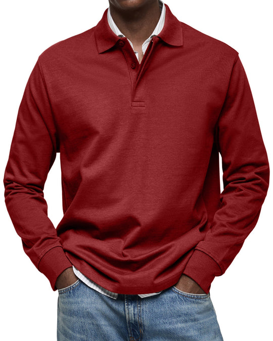 Luxus Langarm Poloshirt Herren Elegant Polo Baumwolle