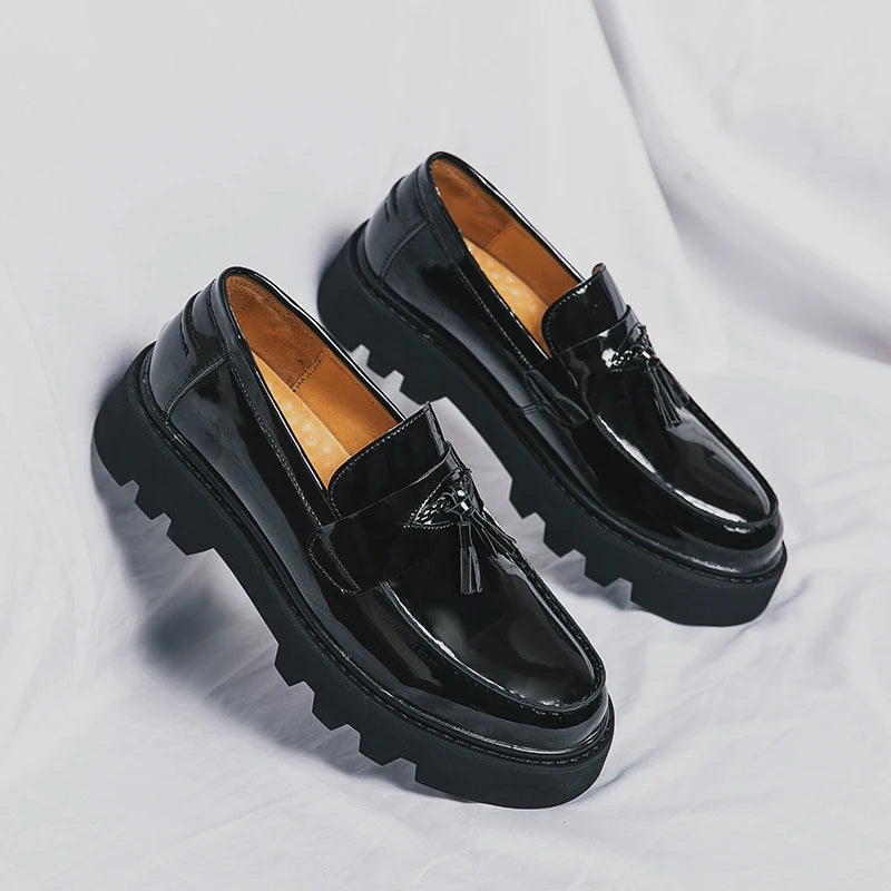 Quasten Loafer Herren Plateausohle Slip-On Kunstleder