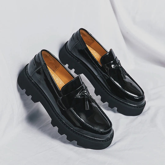 Quasten Loafer Herren Plateausohle Slip-On Kunstleder