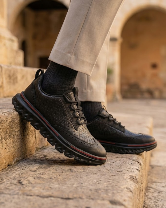 Geflochtene Leder Sneaker Herren Elegant Gepolstert