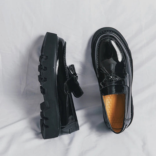 Quasten Loafer Herren Plateausohle Slip-On Kunstleder