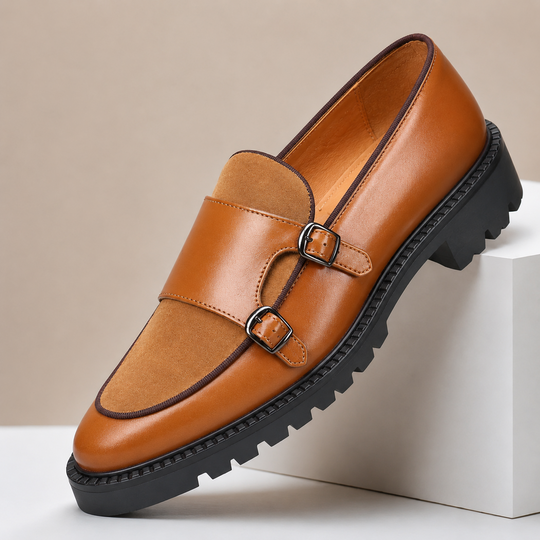 Leder Monkstrap Herren Wildleder Doppelschnalle Business