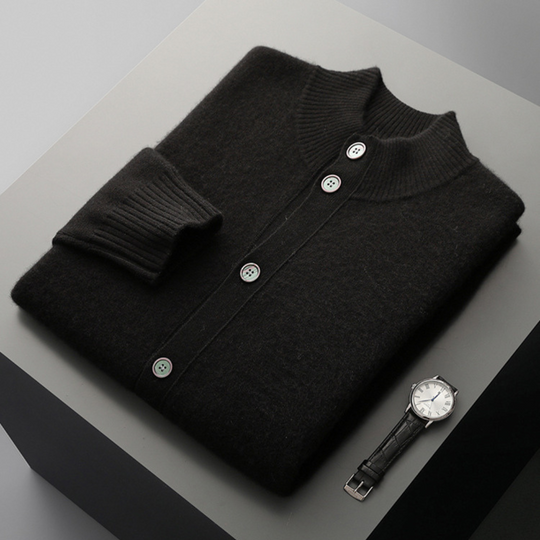 Merinowolle Cardigan Herren Feinstrick Rippdetails