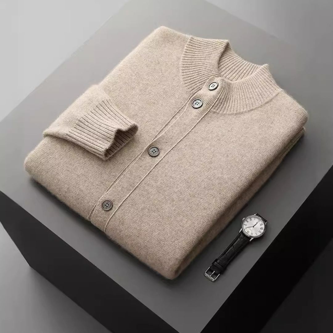 Merinowolle Cardigan Herren Feinstrick Rippdetails