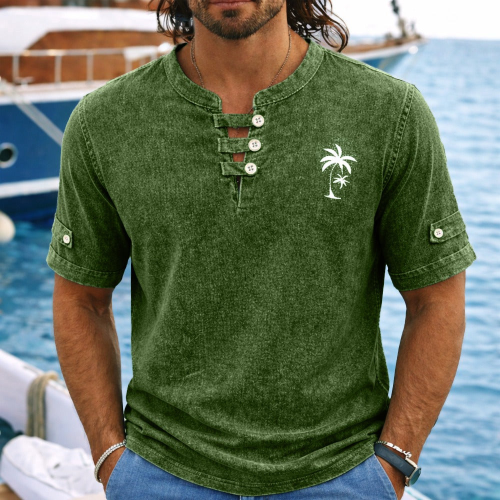 Vintage Washed Henley T-Shirt Herren Baumwolle Sommer