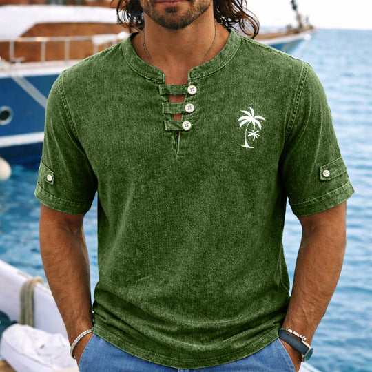 Vintage Washed Henley T-Shirt Herren Baumwolle Sommer