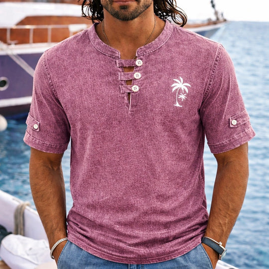 Vintage Washed Henley T-Shirt Herren Baumwolle Sommer