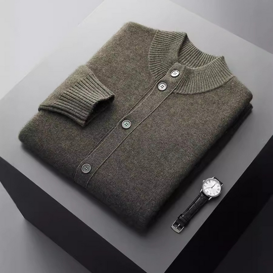 Merinowolle Cardigan Herren Feinstrick Rippdetails