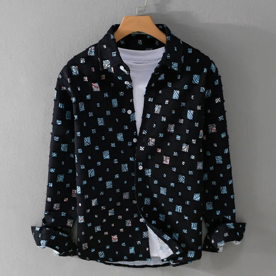 Denim Hemd Herren Fransenkanten Farbakzente Robust