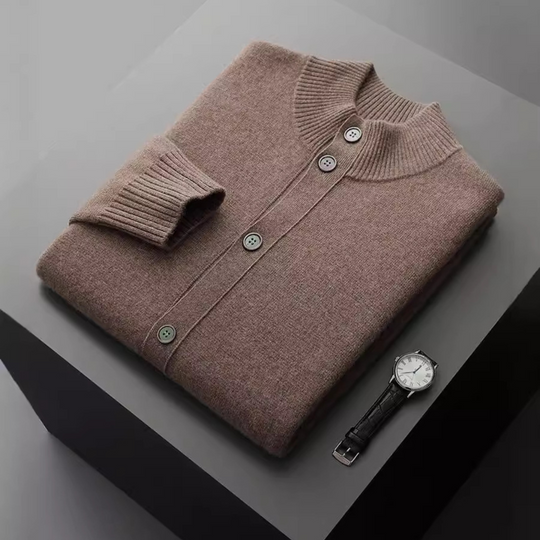 Merinowolle Cardigan Herren Feinstrick Rippdetails