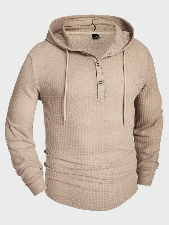 Waffelstrick Kapuzenshirt Herren Langarm Kordelzug