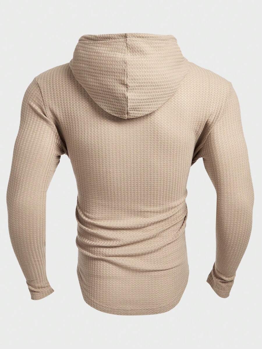 Waffelstrick Kapuzenshirt Herren Langarm Kordelzug