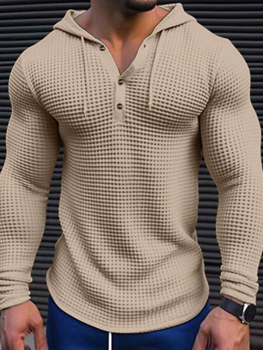 Waffelstrick Kapuzenshirt Herren Langarm Kordelzug