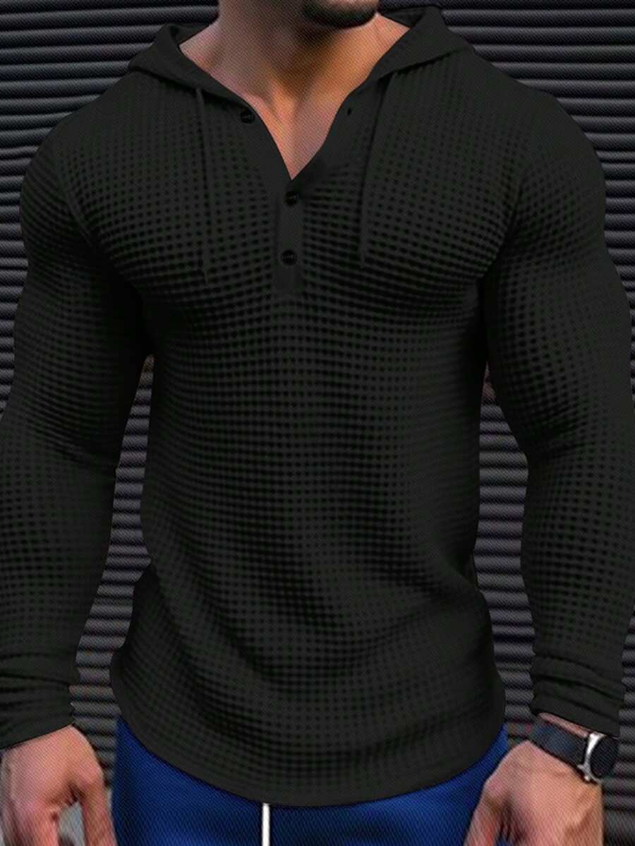 Waffelstrick Kapuzenshirt Herren Langarm Kordelzug