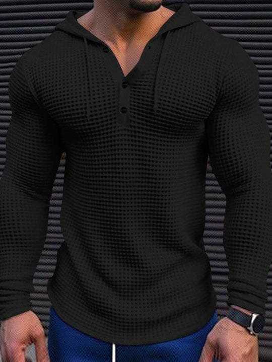 Waffelstrick Kapuzenshirt Herren Langarm Kordelzug