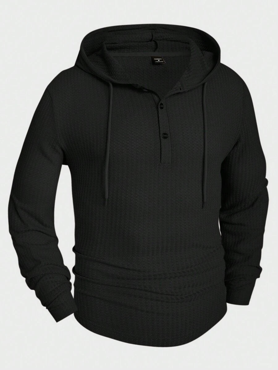 Waffelstrick Kapuzenshirt Herren Langarm Kordelzug