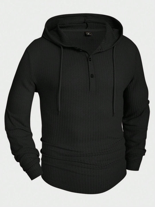 Waffelstrick Kapuzenshirt Herren Langarm Kordelzug