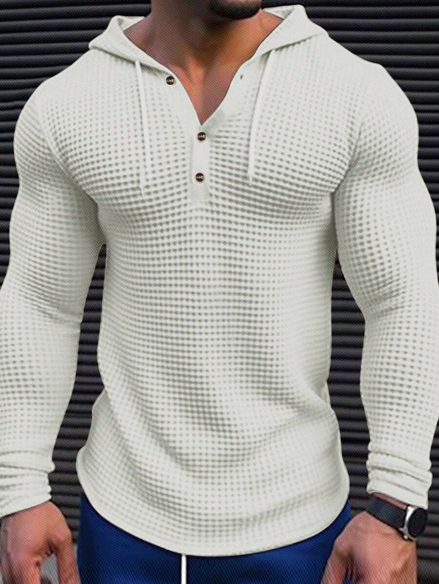 Waffelstrick Kapuzenshirt Herren Langarm Kordelzug