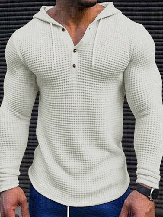 Waffelstrick Kapuzenshirt Herren Langarm Kordelzug
