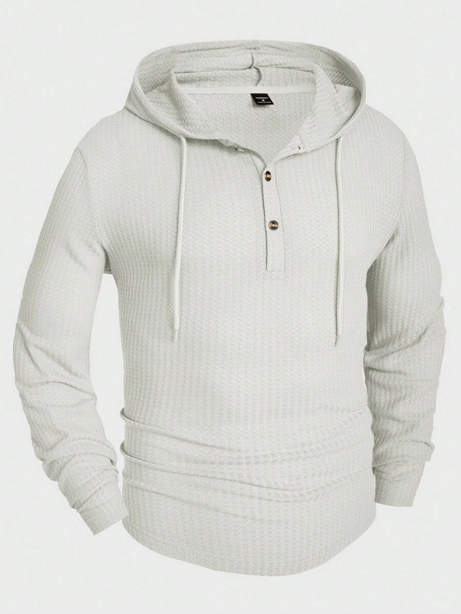 Waffelstrick Kapuzenshirt Herren Langarm Kordelzug