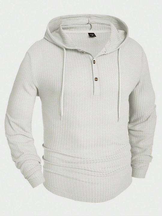 Waffelstrick Kapuzenshirt Herren Langarm Kordelzug