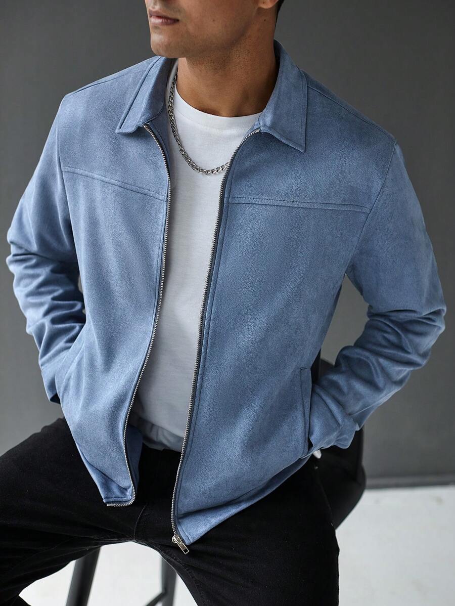 Schlichte Zip Jacke Herren Kragen Übergangsjacke