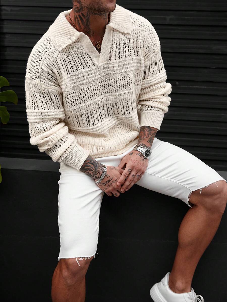 Minimalistischer Strickpullover Herren mit Kragen