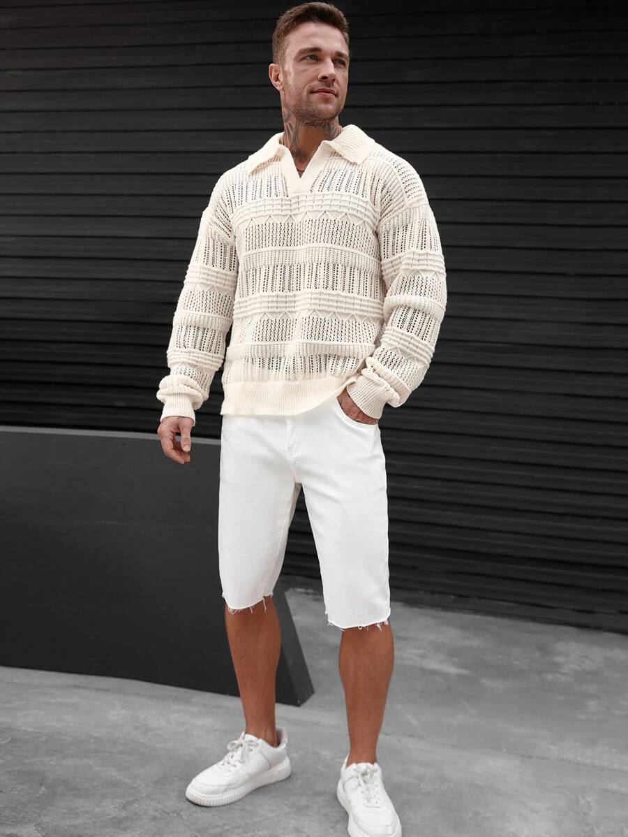Minimalistischer Strickpullover Herren mit Kragen