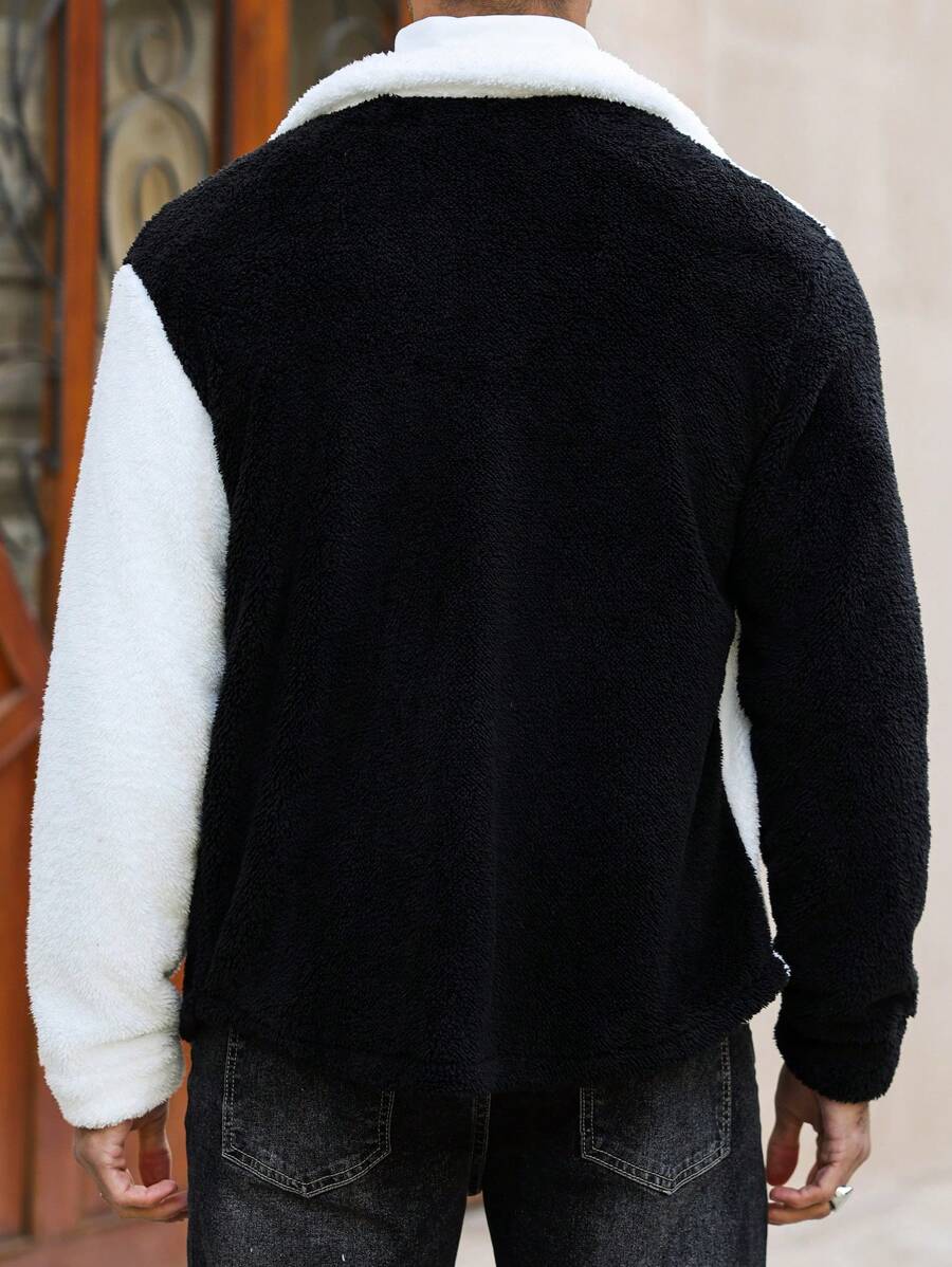 Teddy Jacke Herren Knopfleiste Kontrast Warm Winter