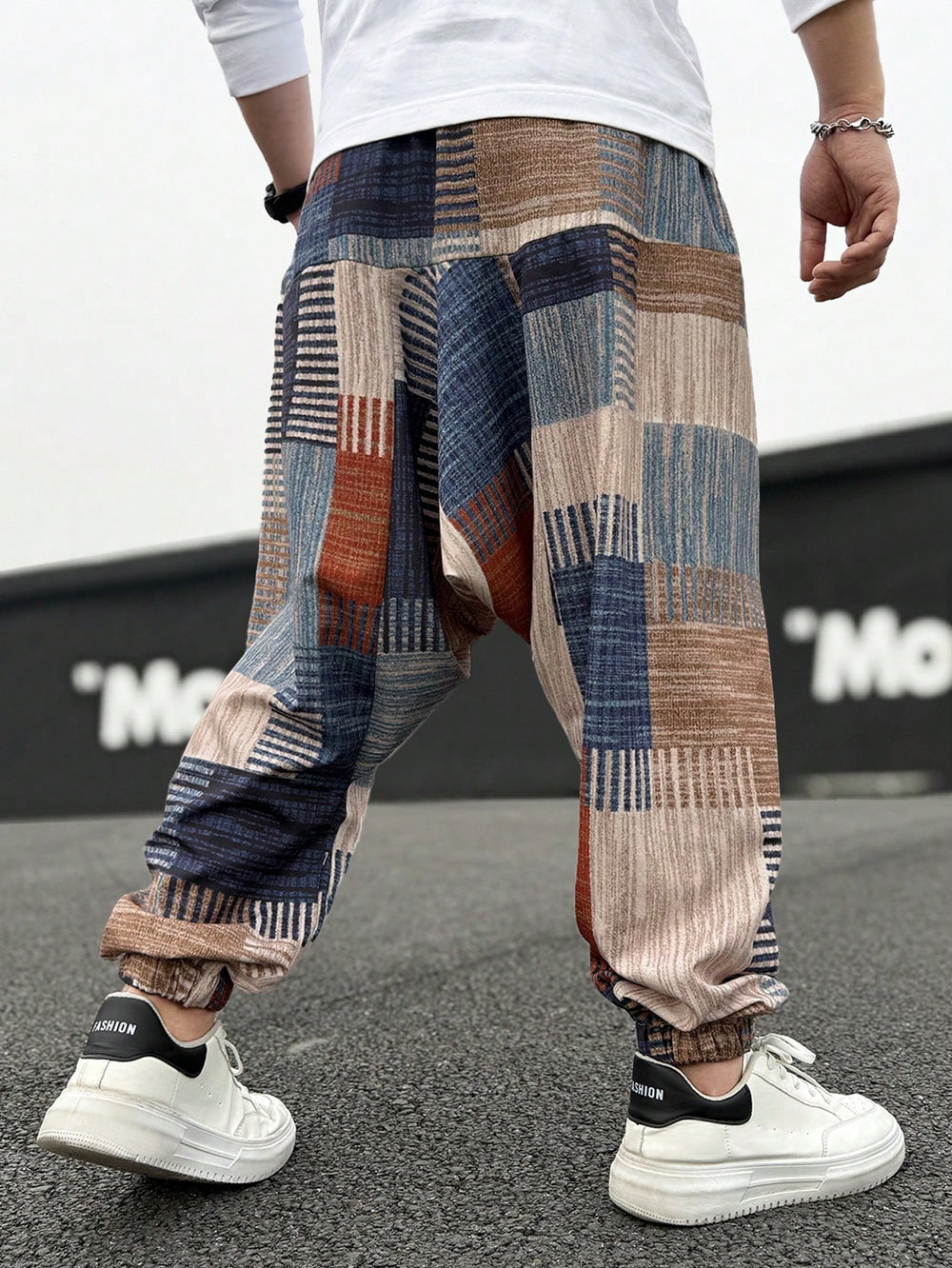 Manfinity Hypemode Men's Casual Loose Baggy Plaid Patchwork Harem Pants
