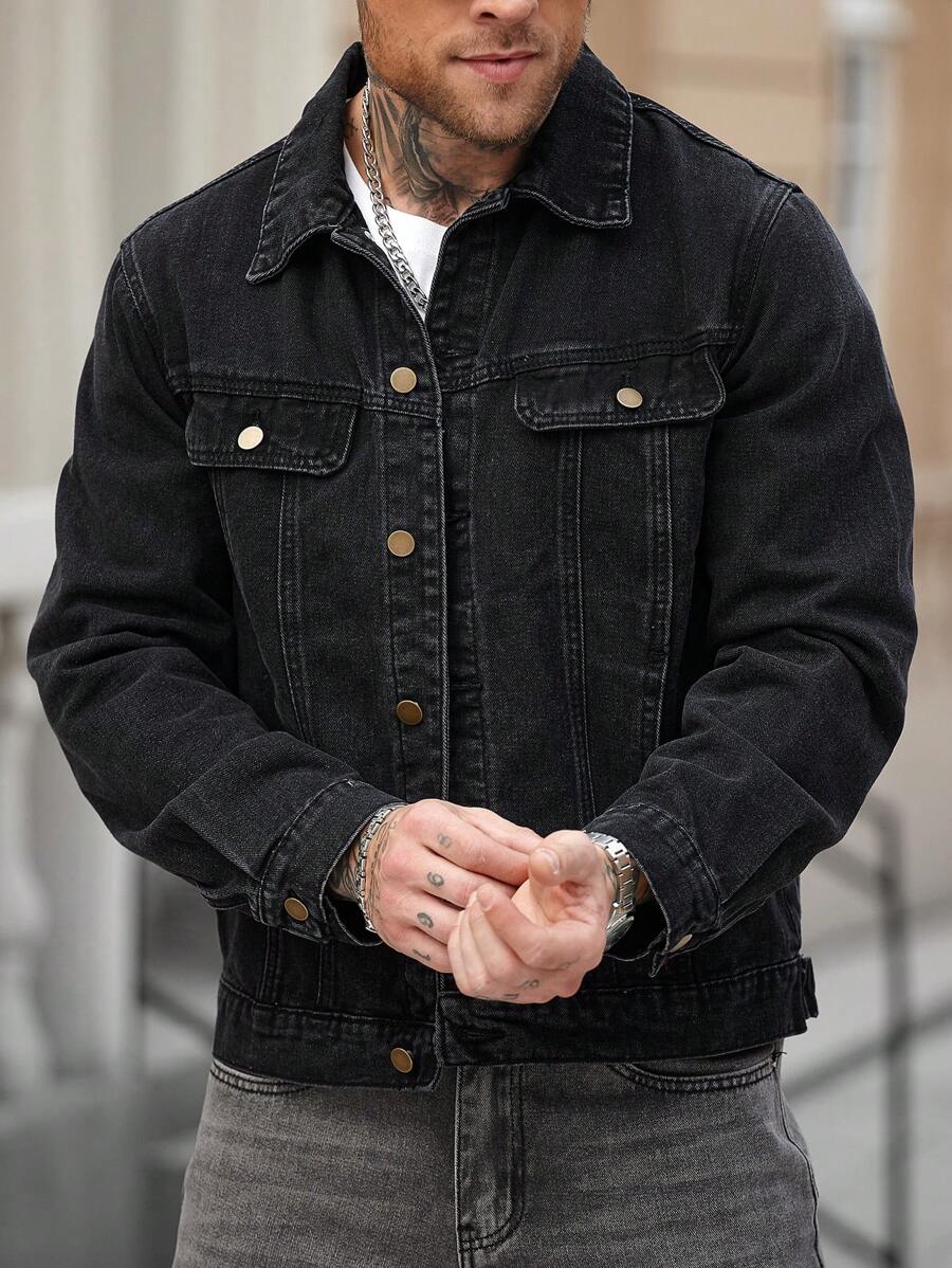 Washed Denim Jacke Herren Vintage Jeansjacke Casual