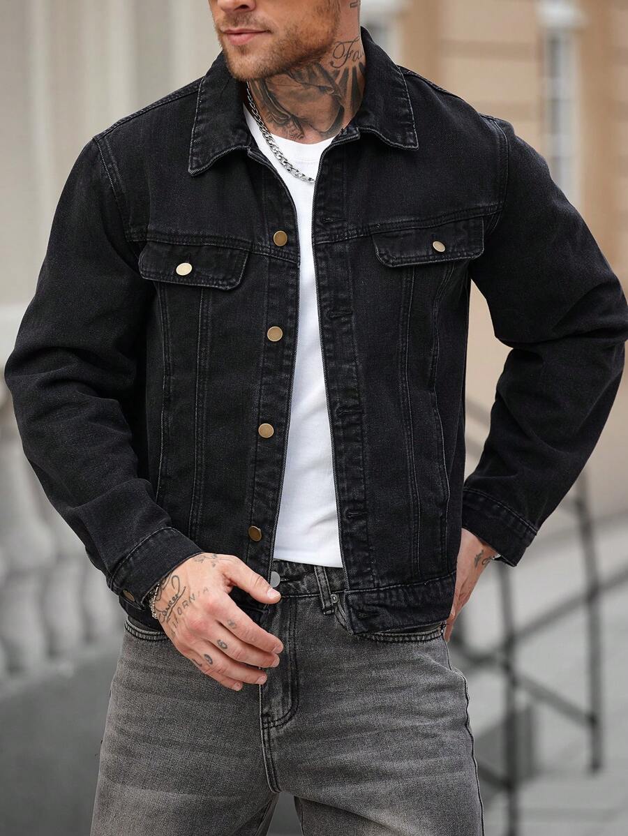 Washed Denim Jacke Herren Vintage Jeansjacke Casual