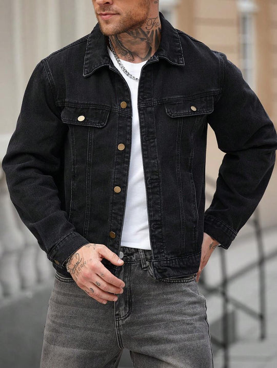 Washed Denim Jacke Herren Vintage Jeansjacke Casual