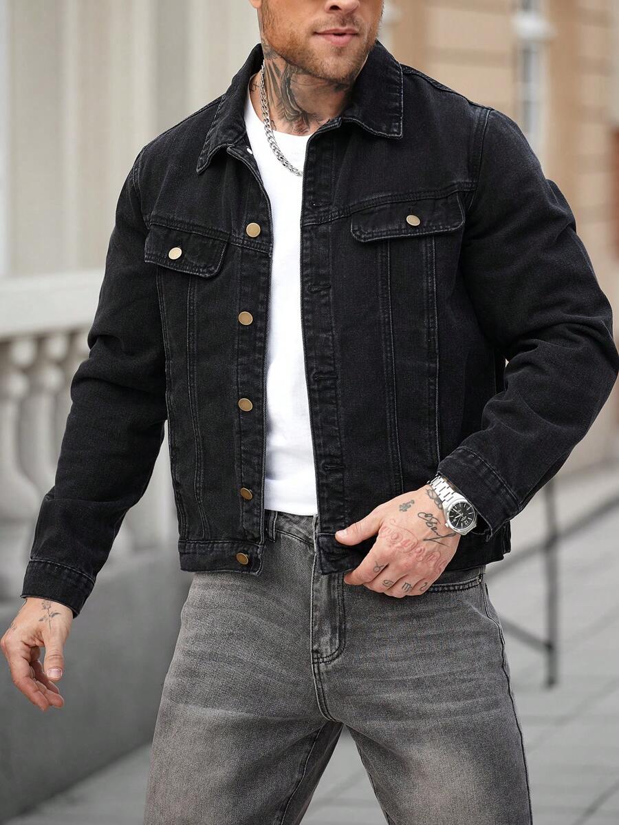 Washed Denim Jacke Herren Vintage Jeansjacke Casual