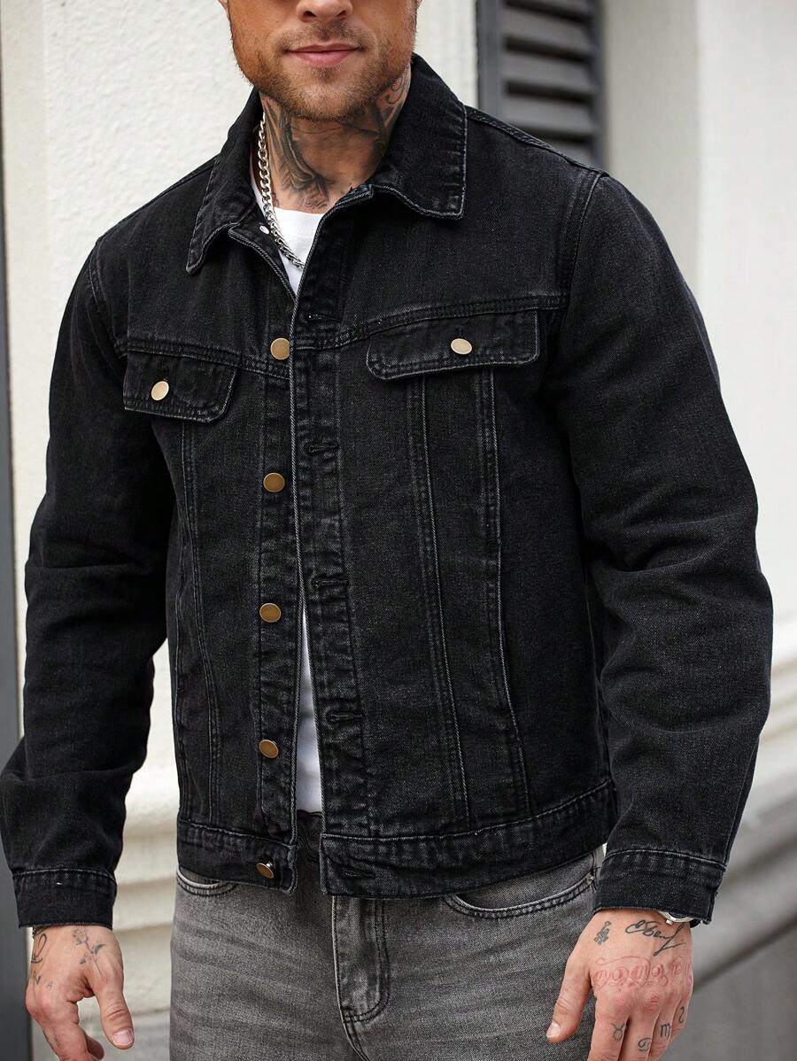 Washed Denim Jacke Herren Vintage Jeansjacke Casual