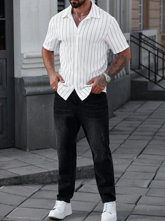Manfinity CasualCool Men's Striped Black And White Short Sleeve Shirt