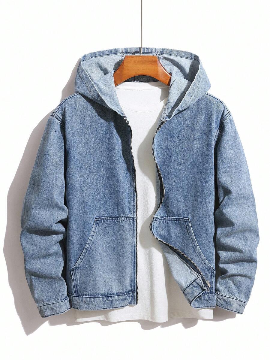 Denim Kapuzenjacke Herren Zip Baumwolle Streetwear