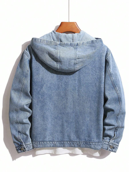 Denim Kapuzenjacke Herren Zip Baumwolle Streetwear