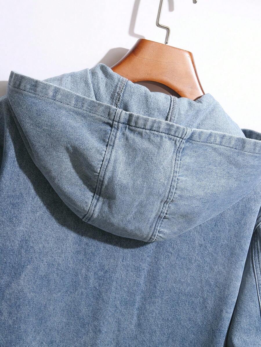 Denim Kapuzenjacke Herren Zip Baumwolle Streetwear